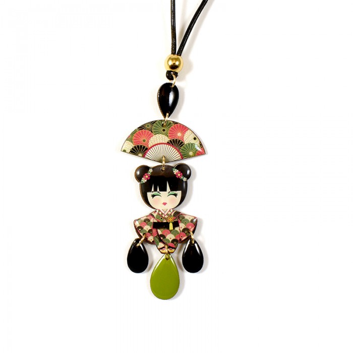 CIONDOLO KOKESHI NERO ROSSO E BIANCO