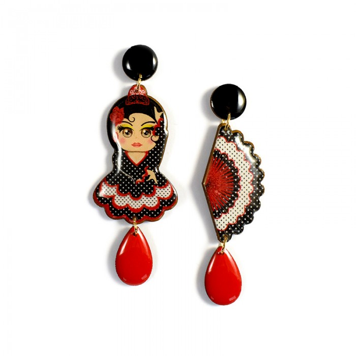 ORECCHINI BALLERINA FLAMENCO VESTITO A POIS NERO