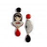 ORECCHINI KOKESHI E VENTAGLIO GRIGIO E ROSSO