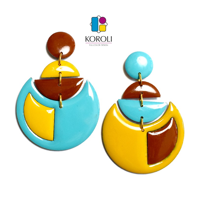 ORECCHINI GEOMETRIC HARMONY turchese - cioccolato - senape