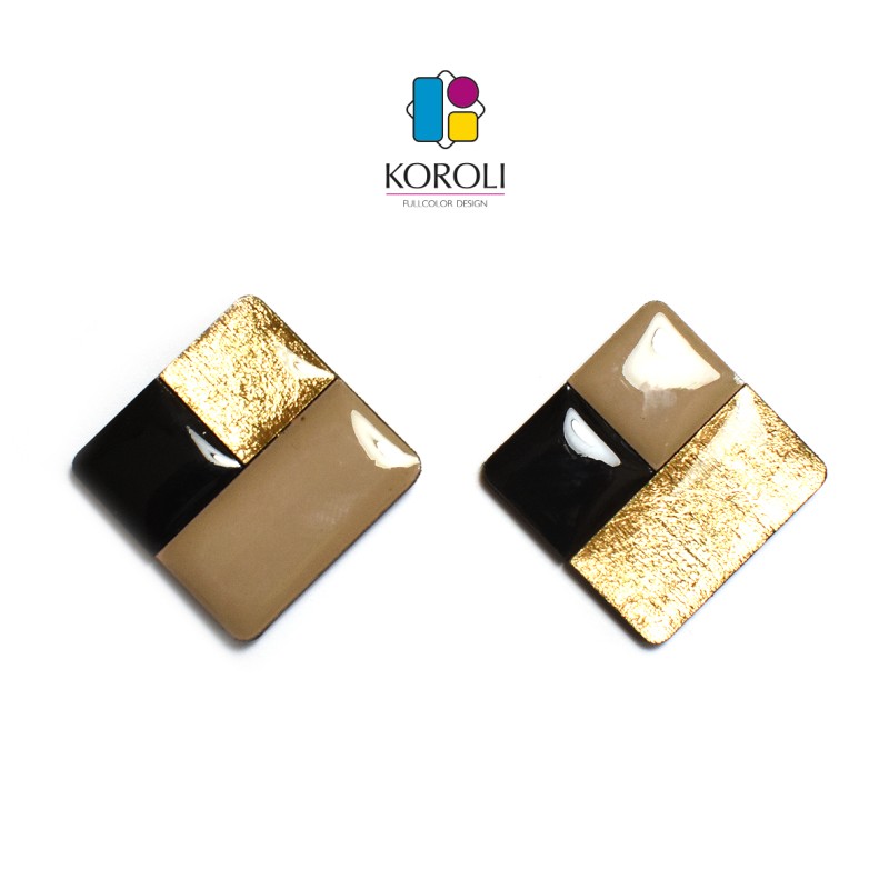 ORECCHINI TUILE QUADRATO sabbia-nero-oro