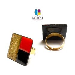 anello TUILE QUADRATO rosso-nero-oro