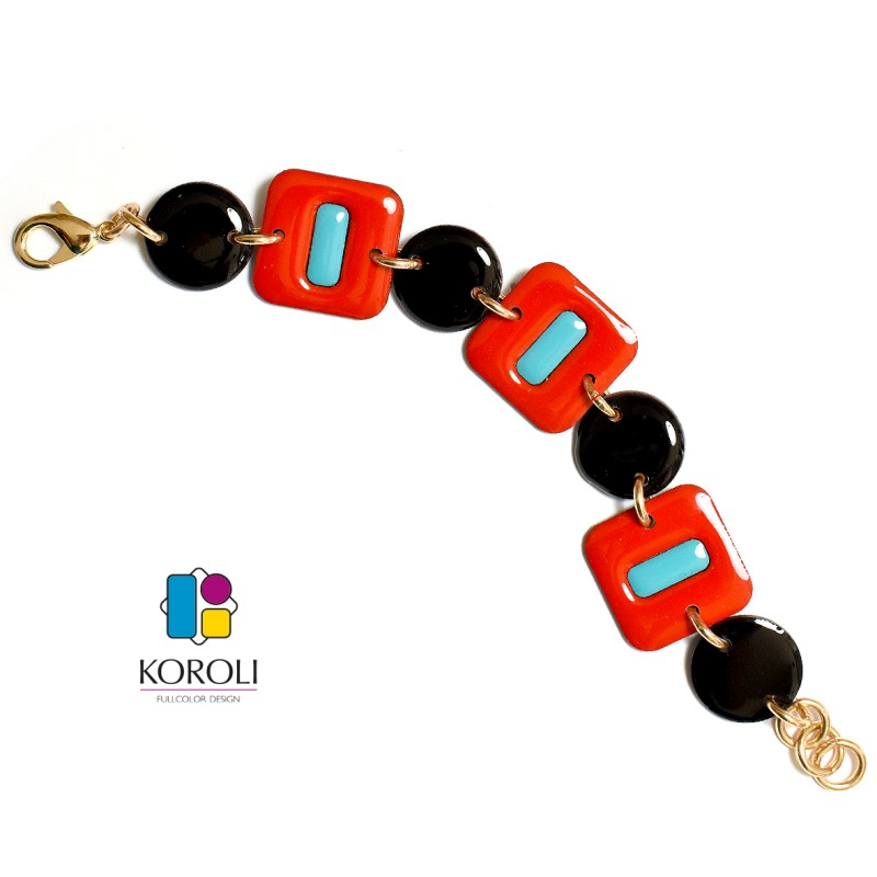 BRACCIALE SELENE - rosso, nero, turchese