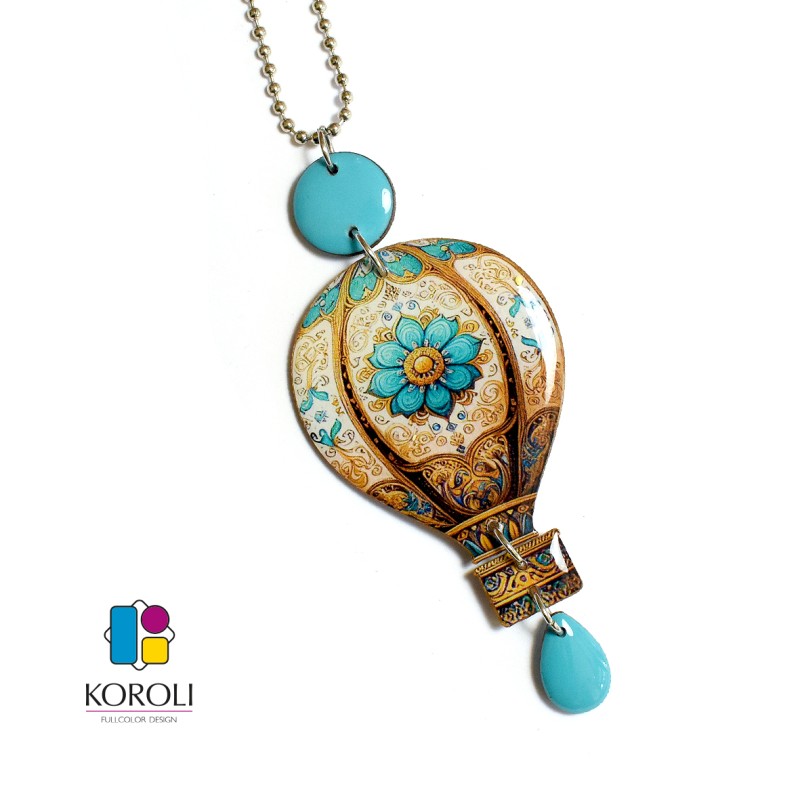 CIONDOLO MONGOLFIERA - fiore turchese